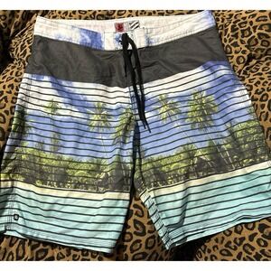Micros Men's Palm Tree Board Shorts Swim Shorts w/ Bottle Opener, Size 36